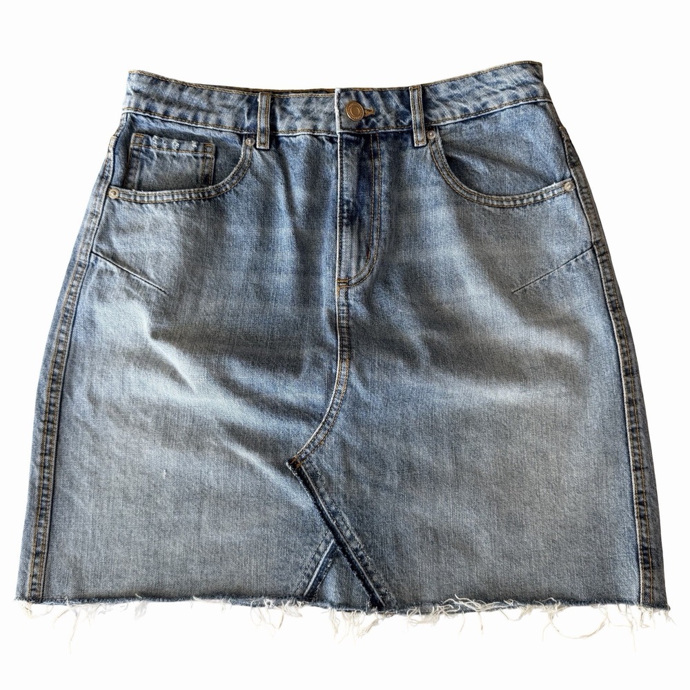 Dynamite Raw Hem Denim Skirt Sz M Blue A-Line Mini Classic Grunge Rocker Country